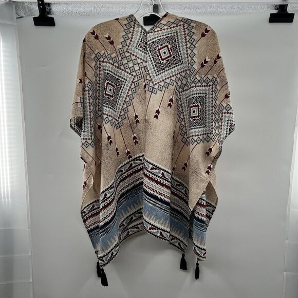 Illa Illa Women's Open Front Aztec Print Kimono Size Small Tassels - Picture 6 of 8